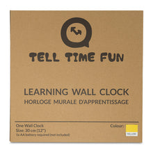 Load image into Gallery viewer, TellTimeFun Large Kids Silent Analog Teaching Wall Clock. Kids Bedroom, Playroom, Study Room, Living Room, Classroom. Educational Material for Parents and Teachers. (Sunrise Yellow)