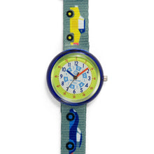 Load image into Gallery viewer, Kids Time Teaching Boys Watch (Cool Cars).  Easy to read and teach time telling. Cute design perfect for gift and birthdays.  Tell Time Fun.  Learn to Tell Time.
