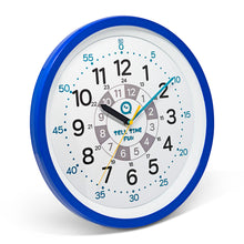 Load image into Gallery viewer, Large Kids Silent Analog Teaching Wall Clock. Kids Bedroom, Playroom, Study Room, Living Room, Classroom. Educational Material for Parents and Teachers. (Ocean Blue)