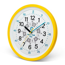Load image into Gallery viewer, TellTimeFun Large Kids Silent Analog Teaching Wall Clock. Kids Bedroom, Playroom, Study Room, Living Room, Classroom. Educational Material for Parents and Teachers. (Sunrise Yellow)