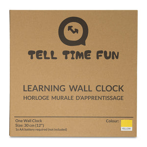 TellTimeFun Large Kids Silent Analog Teaching Wall Clock. Kids Bedroom, Playroom, Study Room, Living Room, Classroom. Educational Material for Parents and Teachers. (Sunrise Yellow)